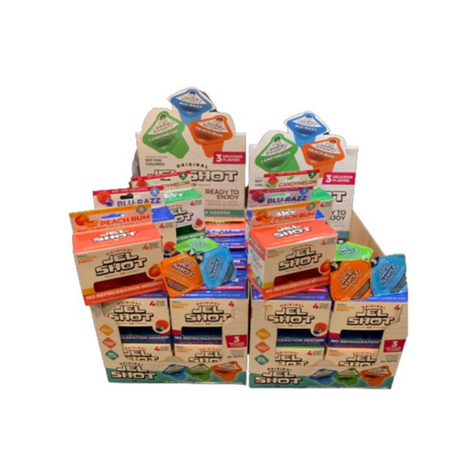 JEL SHOTS 4X25ML PRÉSENTOIR FRAMBOISE-MELON-PÊCHE 100ML